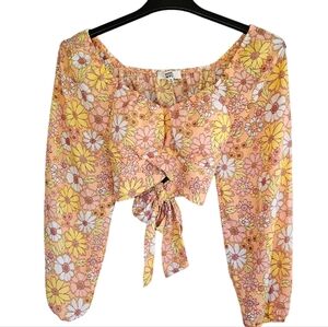 Madden‎ NYC Crop Top Tie Back Blouse Shirt Flowers